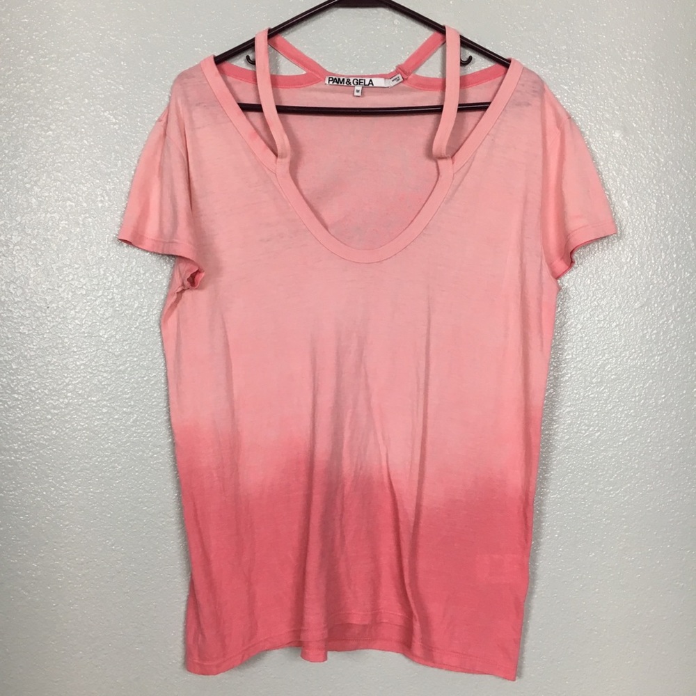 Pam and Gela | Pink Ombré Cutout Tee Medium USA